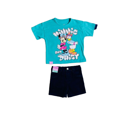 Set 2 piezas camisa verde celeste bebe niña minnie disney D9-MI-1259B