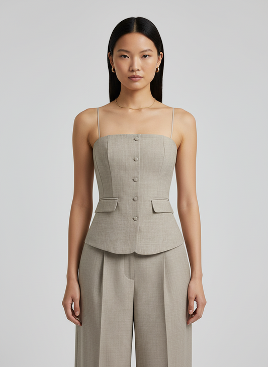 Camisa chaleco blazer beige dama mujer