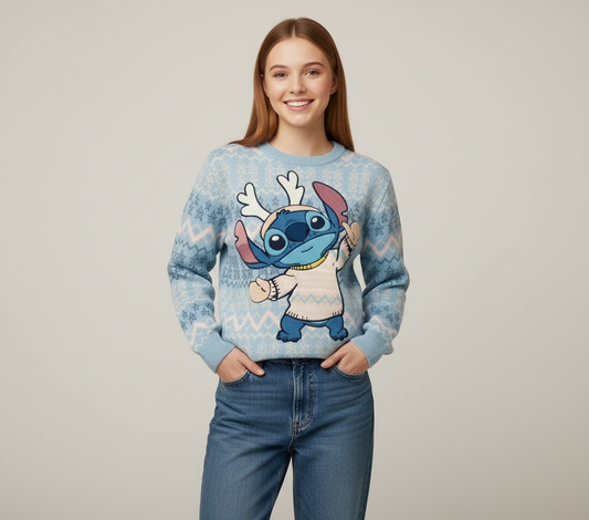 Sueter navidad navideño azul celeste dama mujer Stitch B1-STI-169C 690490
