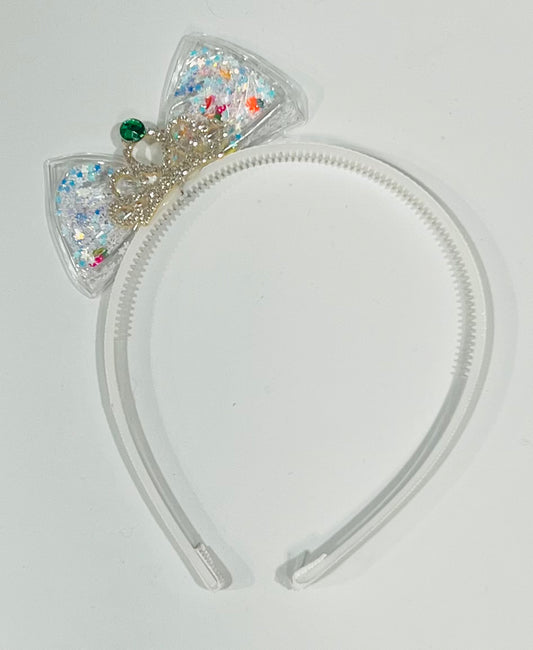 Diadema  Vincha blanca corona perla verde