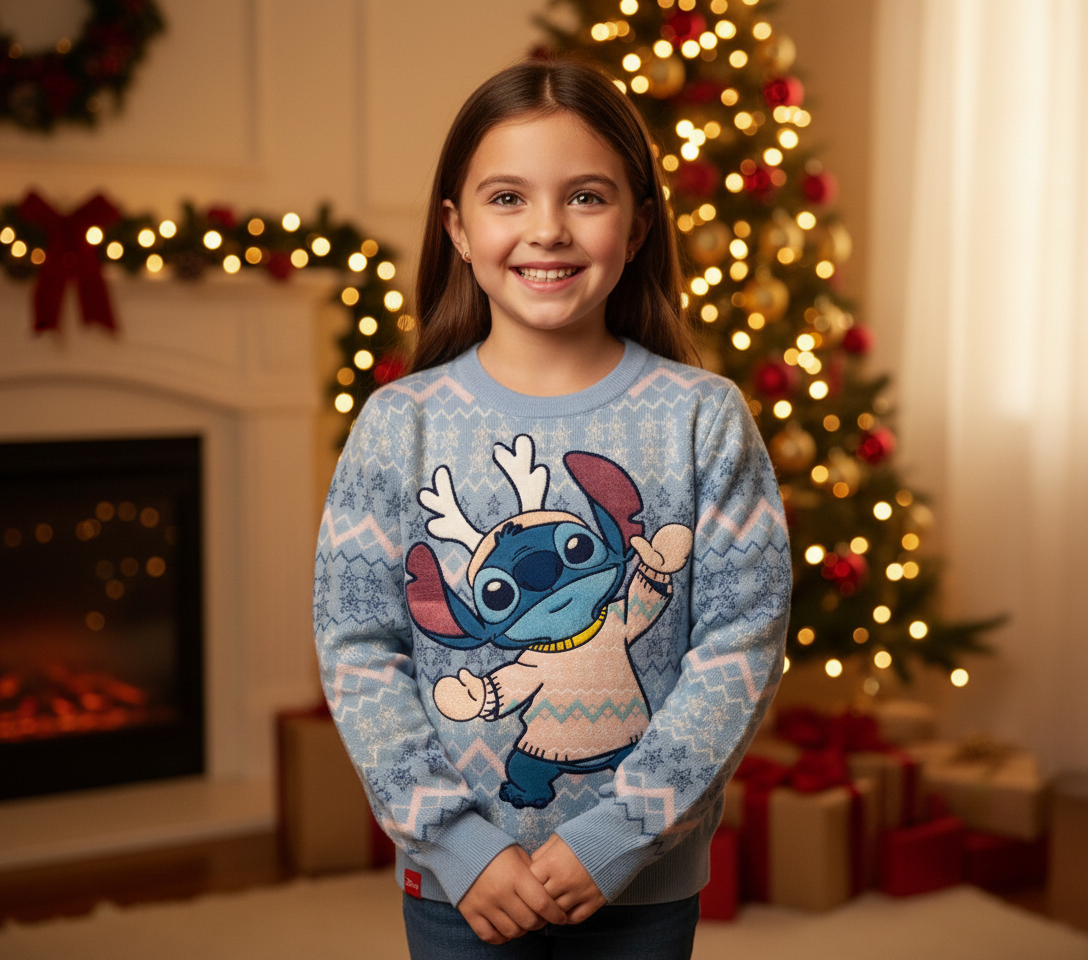 Sueter navideño niña azul celeste Stitch D1-STI-112D 590490