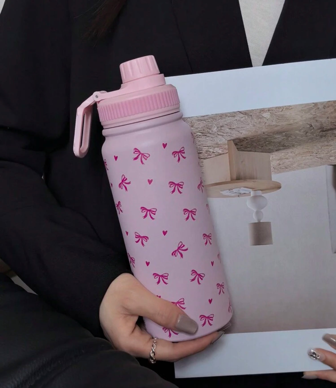 Termo Termico rosado chongos moños 1000ml