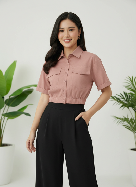 Camisa blusa dama coello bolsas Rosada Z1-1377-A 490399 promo 3x1000
