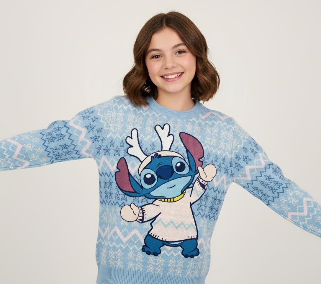 Sueter navideño azul celeste niña grande Stitch B1-STI-T027T 590490