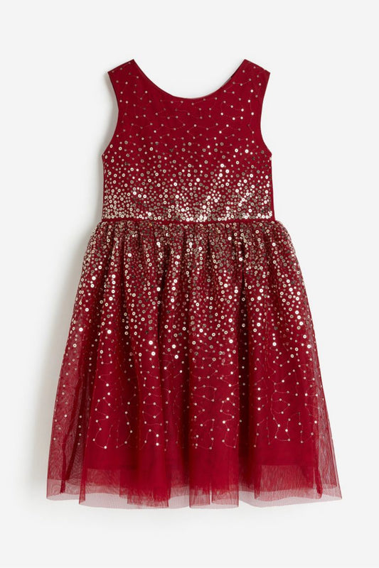 Vestido tutu rojo vino niña H&M lentejuelas tulle glitter brillante eventos 66662384