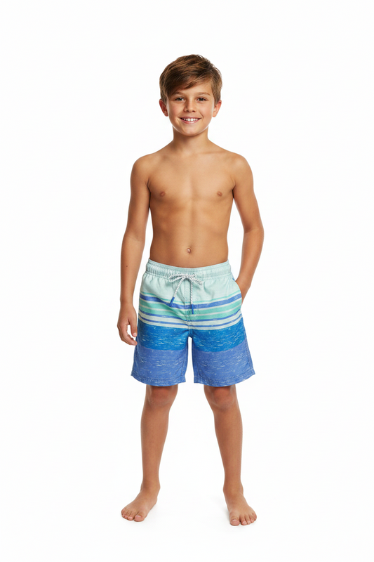 Calzoneta Short traje de baño azul rayas niño promo 4x1000
