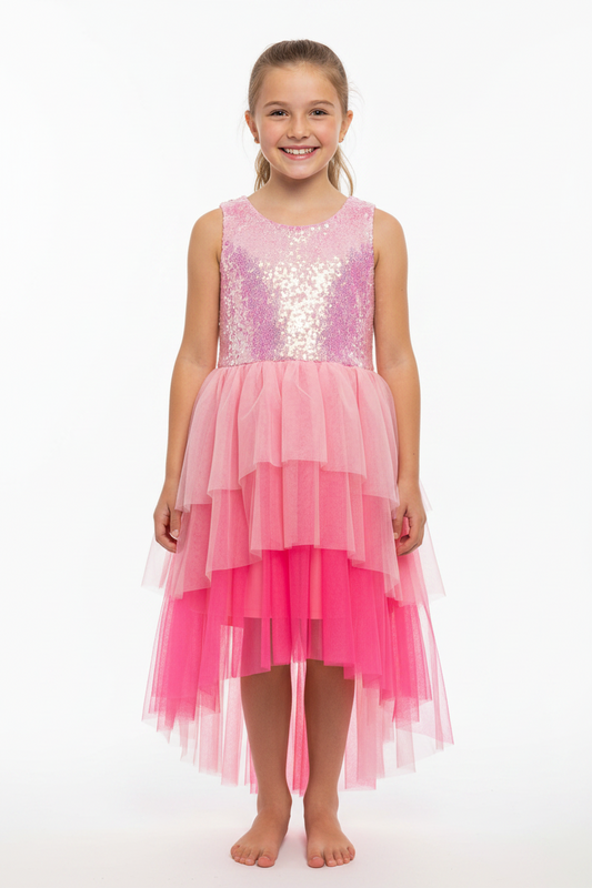 Vestido gala rosado tutu niña