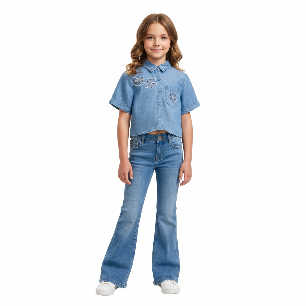 Camisa niña Jeans azul oscuro flores CTG1188-27 590390 promo 2x1000