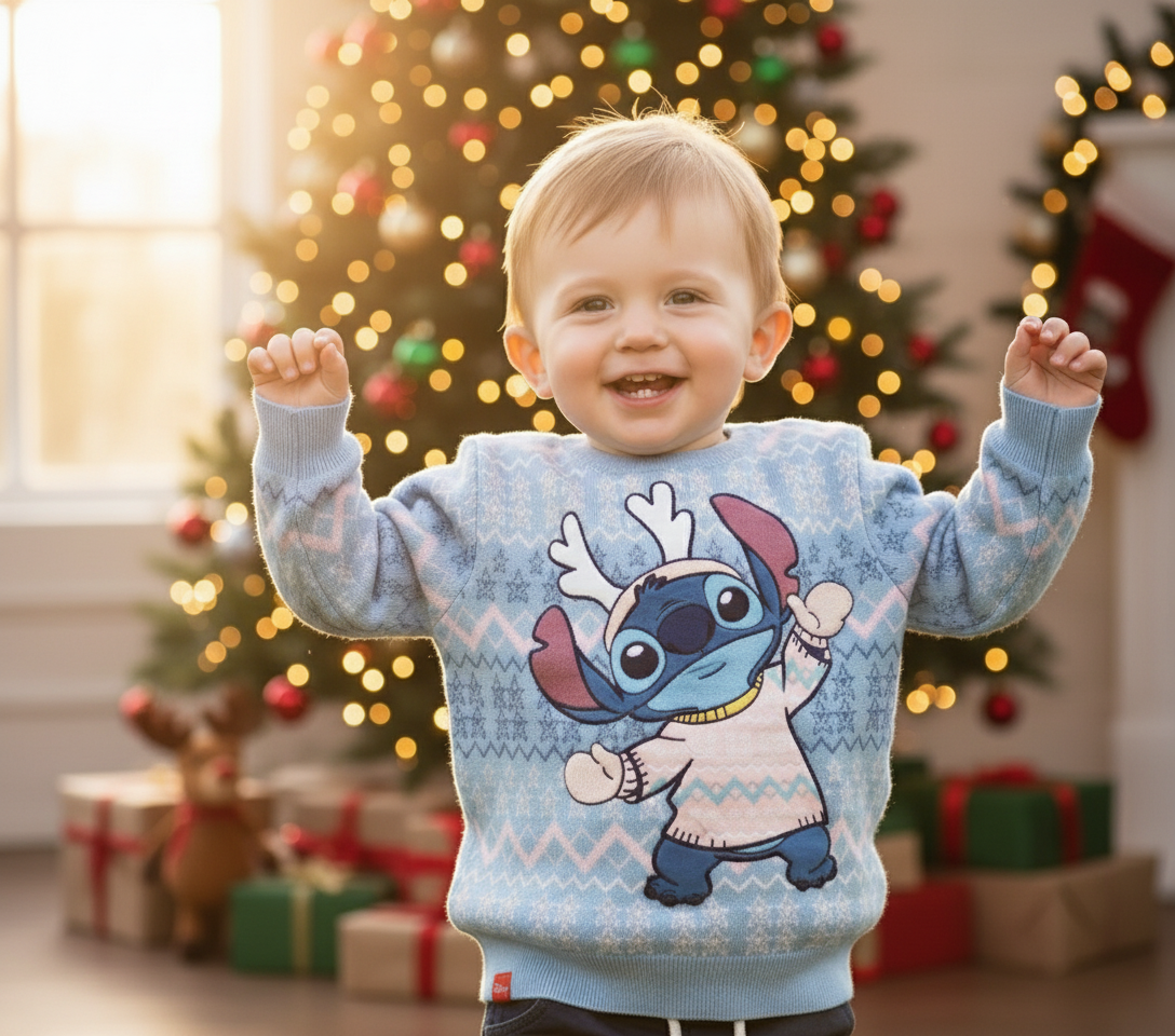 Sueter navideño bebe niño azul celeste Stitch D1-STI-123B 590490