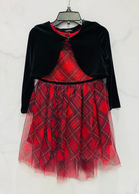Vestido gala cuadros rojos  negro zunie 31181296