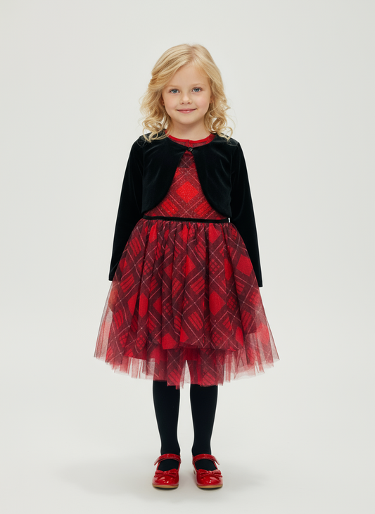 Vestido gala cuadros rojos  negro zunie 31181296