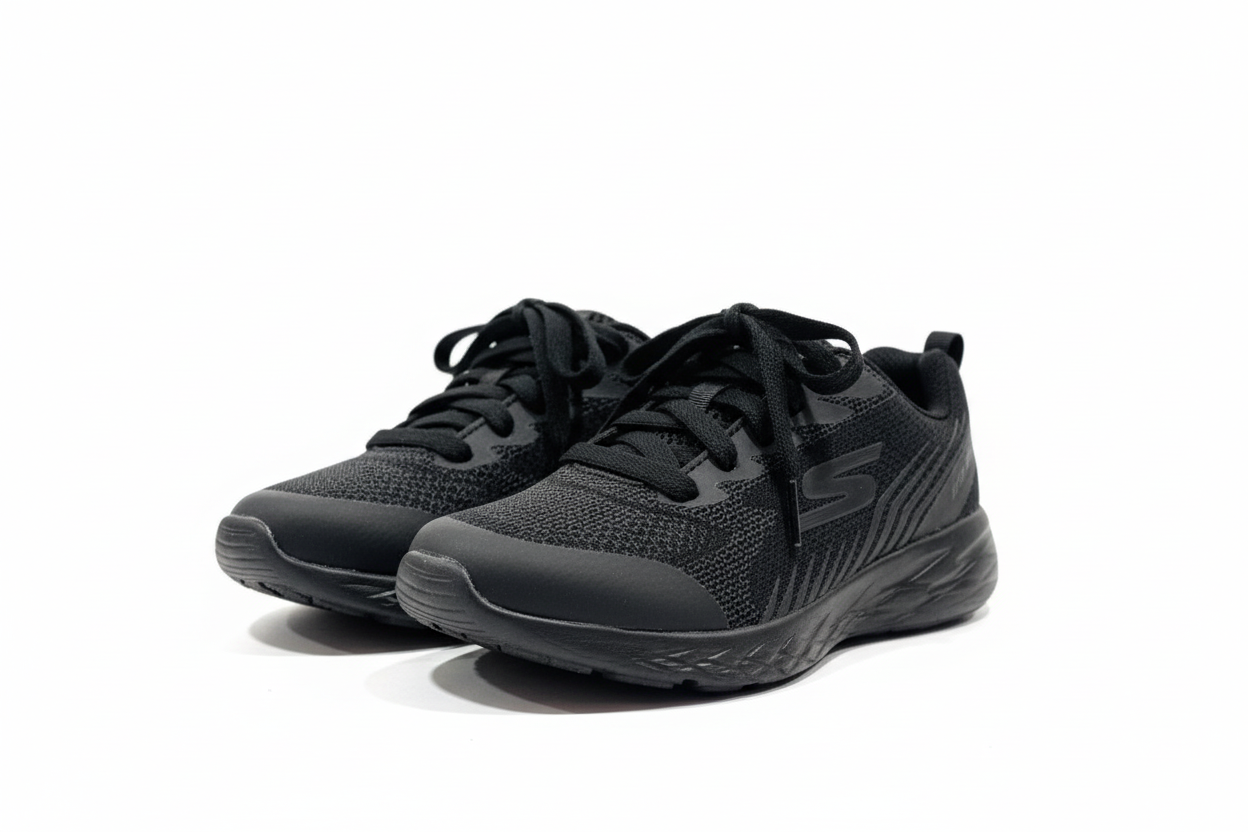 Tenis Negros Niño niña Skechers fondo rojo zapatos negros