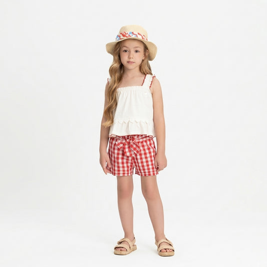 Set conjunto camisa blanca short cuadros rojo niña Up Baby 46875-000106