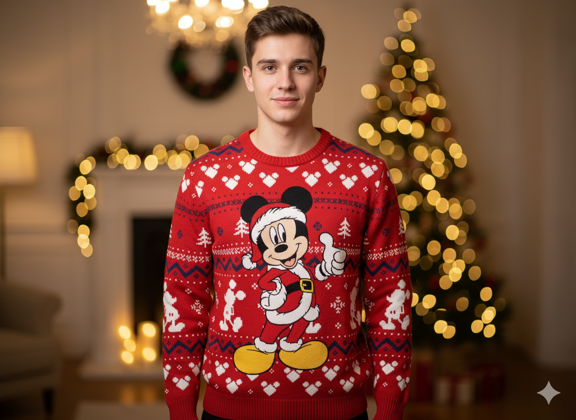 Sueter sweater rojo navidad navideño Mickey hombre caballero B1-AD-1200G