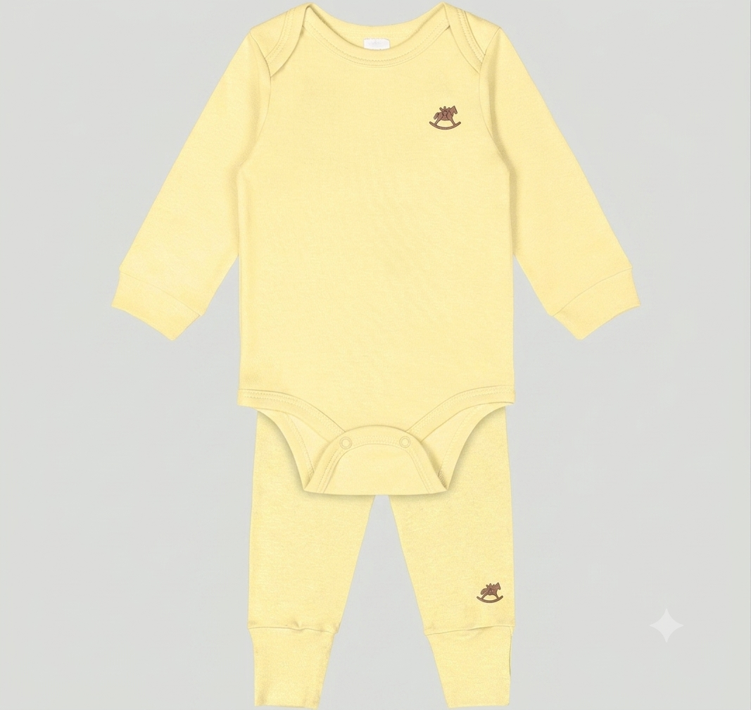 Set conjunto 2 piezas mameluco pantalon amarillo bebe niño 46271-120722 46272-120722 salida hospital