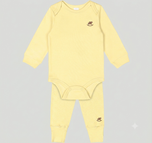 Set conjunto 2 piezas mameluco pantalon amarillo bebe niño 46271-120722 46272-120722 salida hospital
