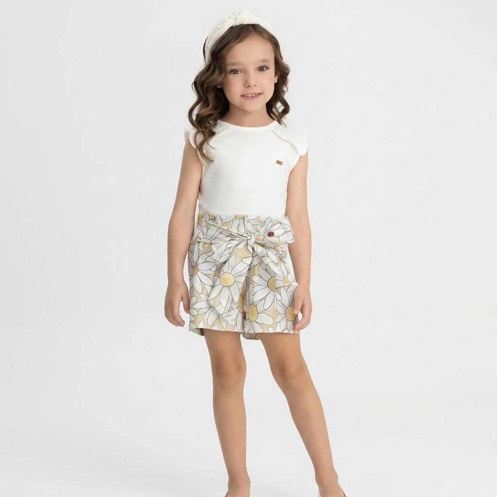 Set conjunto camisa blanca short flores blanco amarillo bebe niña Up Baby 47191-000106