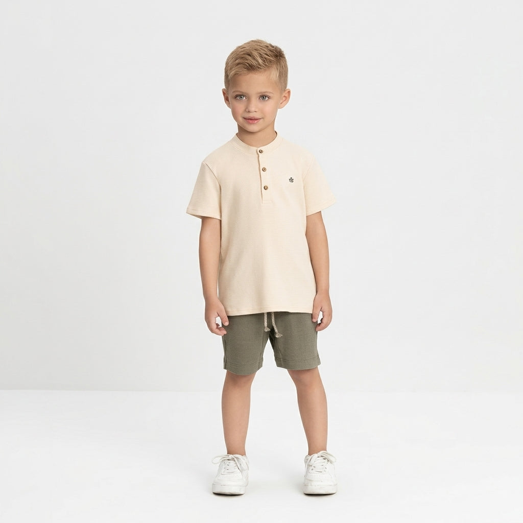 Set conjunto camisa beige henley short niño Up Baby 46945-120304