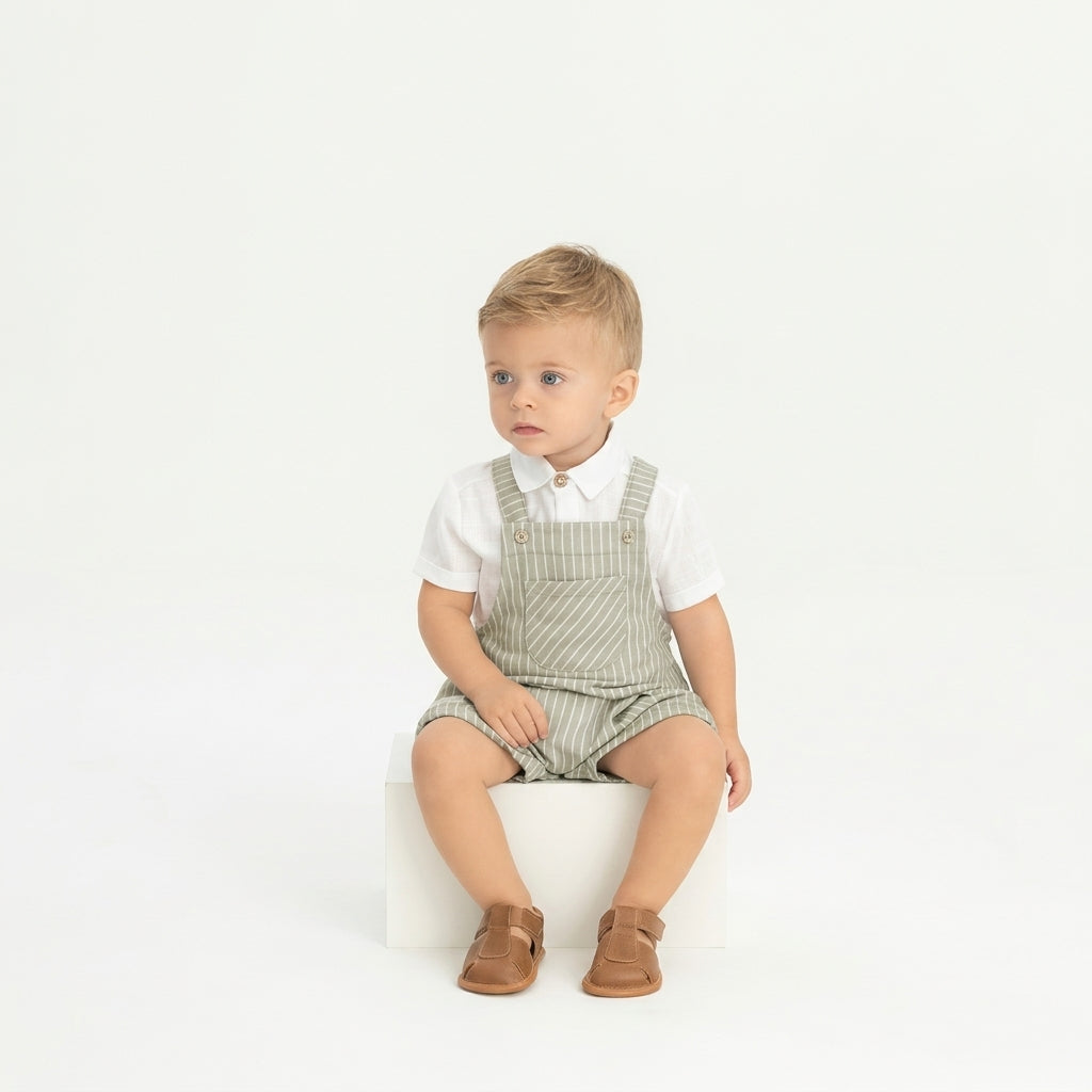 Mameluco overall beige rayas verde bebe niño Up Baby 47170-156310