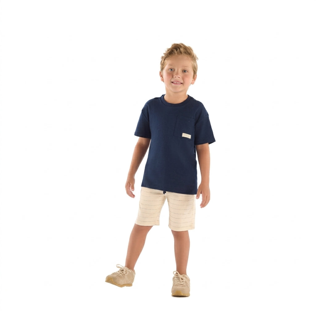 Set conjunto niño camisa azul short beige 46352-193921