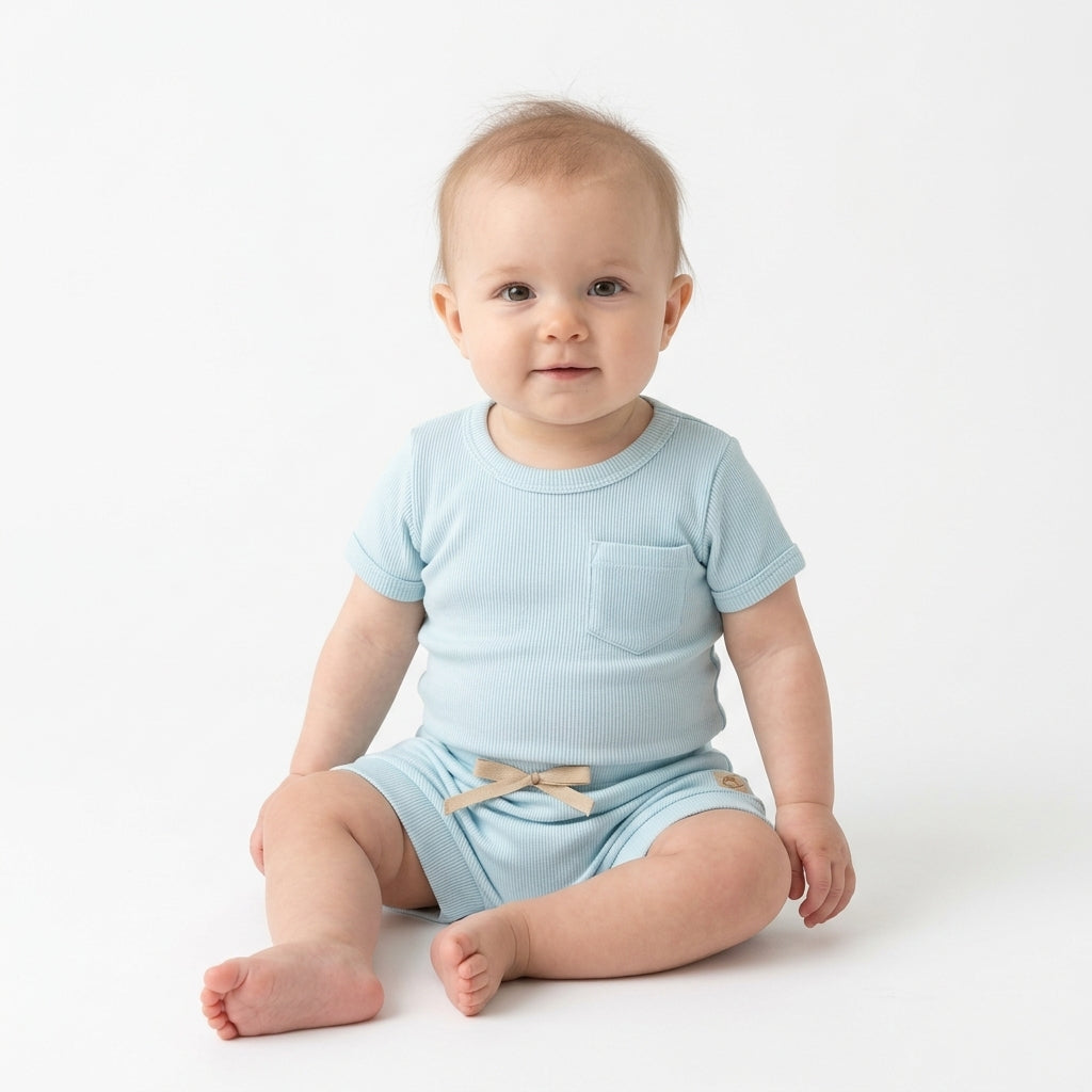 Set conjunto 2 piezas mameluco short azul celeste bebe niño niña Up Baby 47130-124202