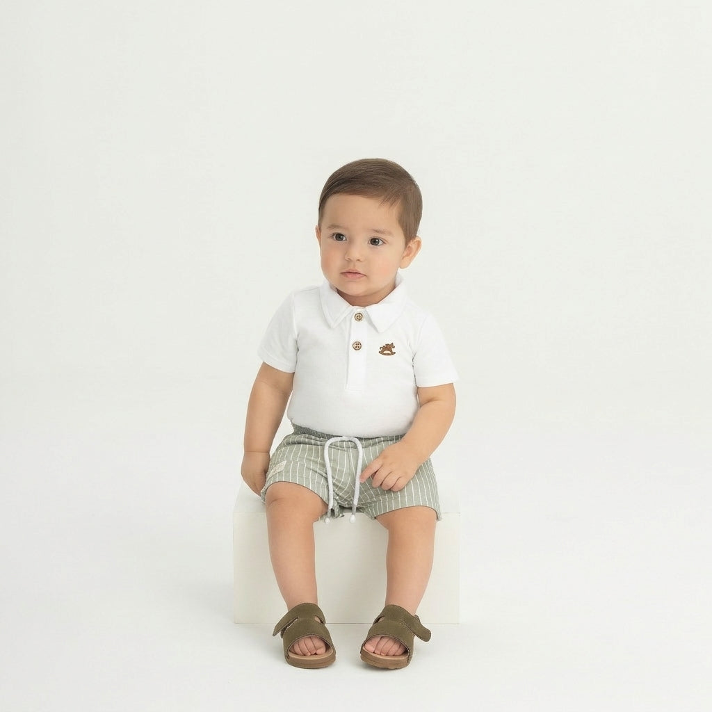 Set conjunto camisa polo mameluco blanco short rayas bebe niño Up Baby 47169-000106