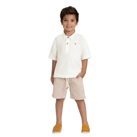 Set conjunto camisa blanca short beige niño Up Baby 46916-000106