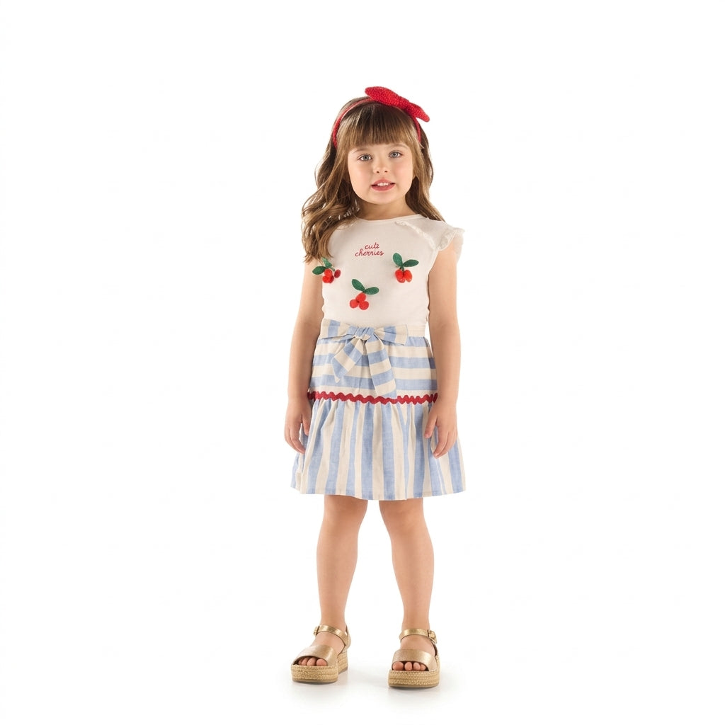 Set conjunto camisa blanca cerezas cherry falda azul Up Baby 46305-000106