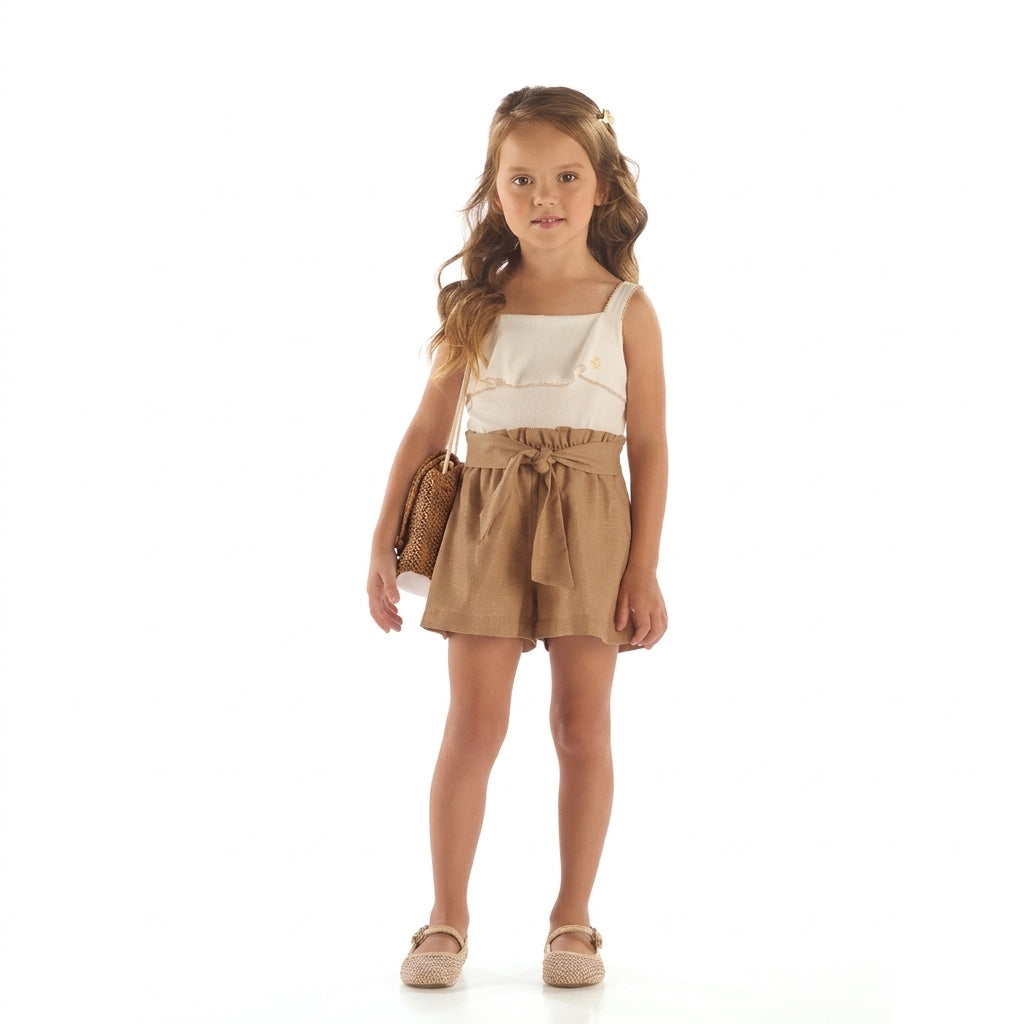 Set conjunto bebe niña camisa blanca short café Up Baby 46328-000106