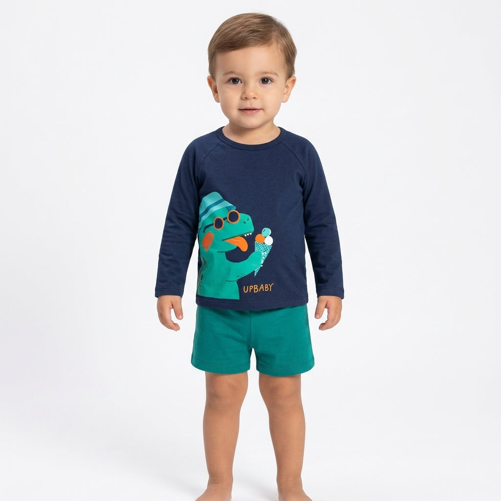 Set conjunto 2 piezas traje de baño Camisa verde azul short verde dinosaurio Up Baby 47097-185616