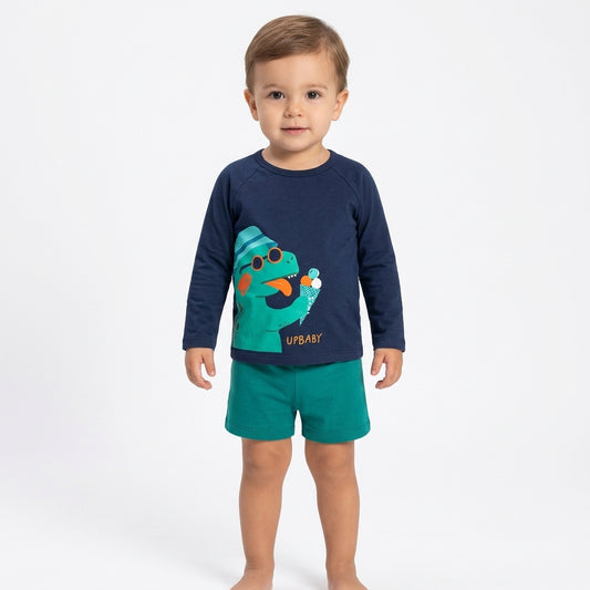 Set conjunto 2 piezas traje de baño Camisa verde azul short verde dinosaurio Up Baby 47097-185616