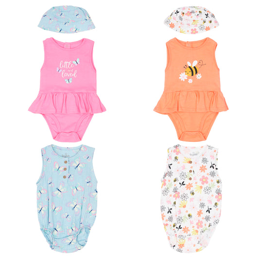 Set 3 piezas abeja mameluco naranja gorro bebe niña Tinytots HOFHB04