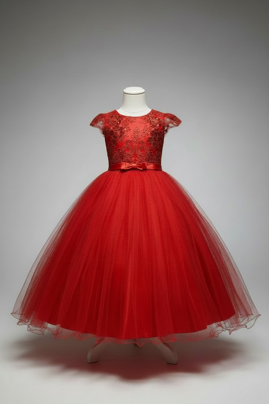 Vestido rojo evento gala con manga Princesa Royal