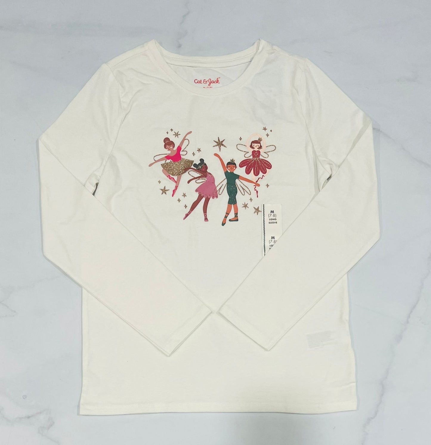 Camisa blanca manga larga bailarinas cat & jack