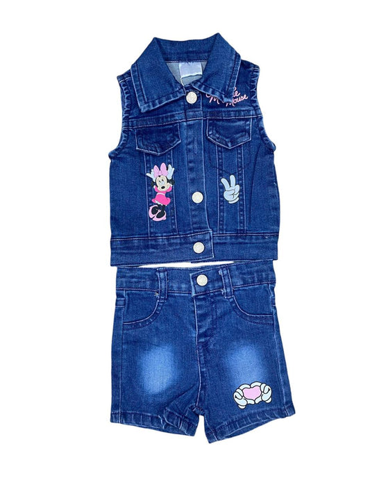 Set 2 piezas short y camisa jeans oscuro Disney Minnie niña bebé D9-MI-1281B