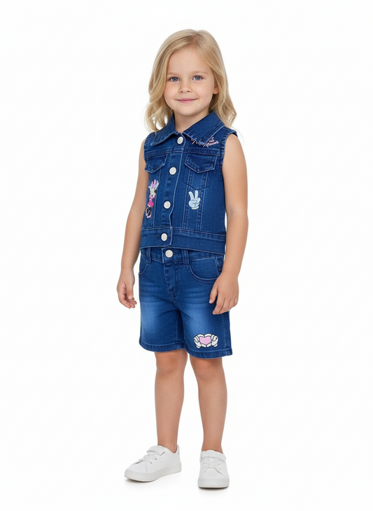 Set 2 piezas short y camisa jeans oscuro Disney Minnie niña bebé D9-MI-1281B promo 2x1000