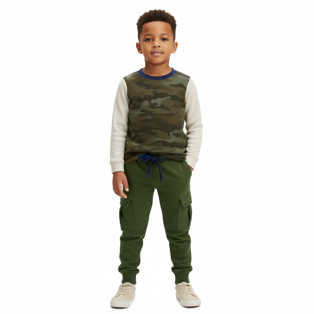 Set carters niño camisa verde moteada pantalón jogger verde formal promo