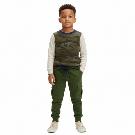 Set carters niño camisa verde moteada pantalón jogger verde formal promo