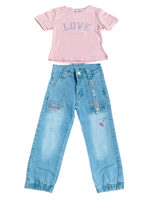 Set Conjunto morado niña camisa y Jeans jogger CGS1216-3