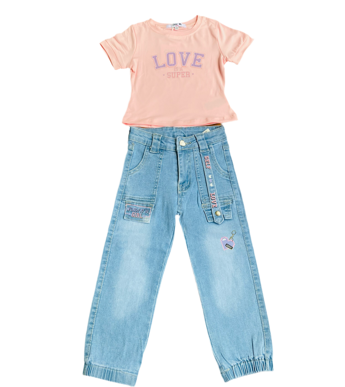 Set Conjunto rosado niña camisa y Jeans jogger CGS1216-3