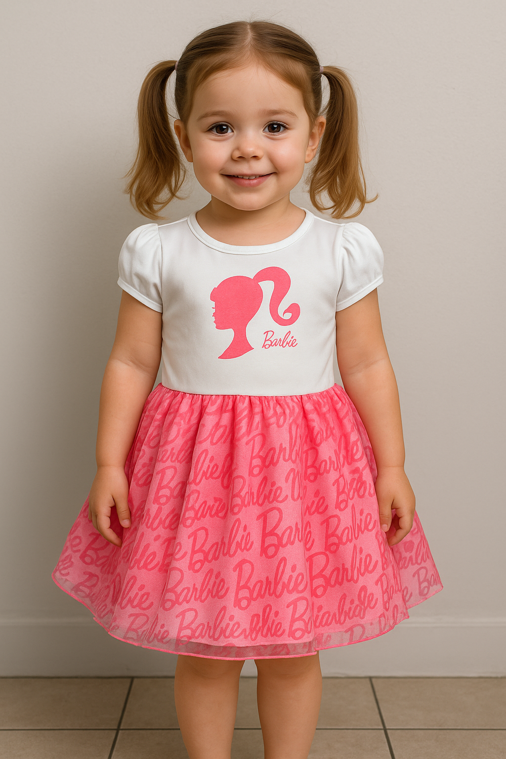 Vestido blanco rosado claro niña Barbie Disney BA-89964