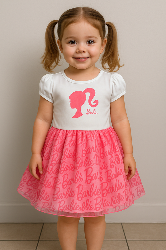 Vestido blanco rosado claro niña Barbie Disney BA-89964