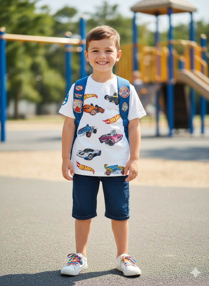 Camisa blanca niño Hotwheels Disney HW-91405