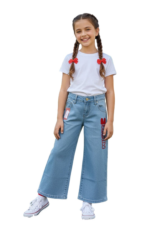 Pantalon jeans azul claro acampanado niña Minnie Disney MM-2515