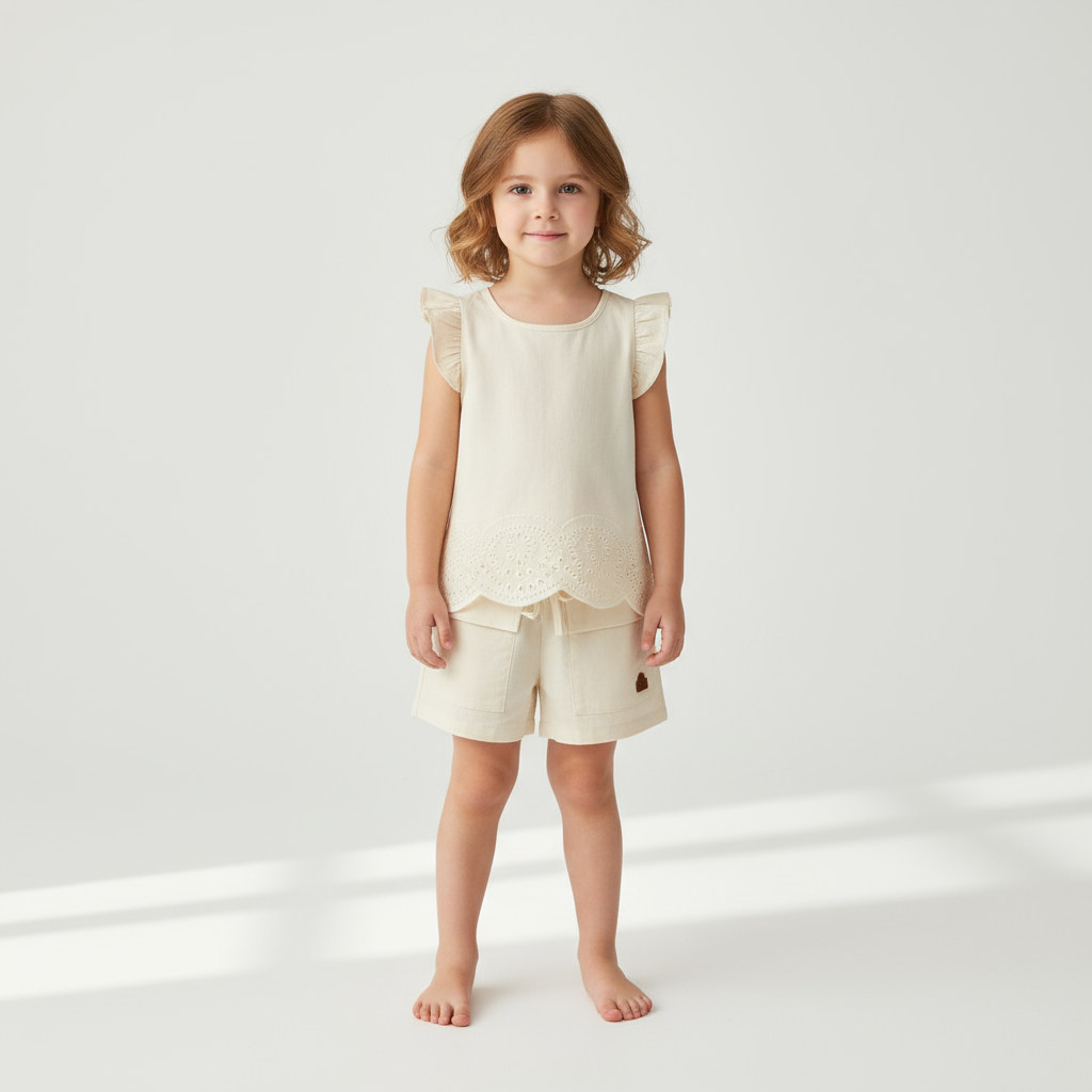 Set conjunto short camisa niña beige HPC82234