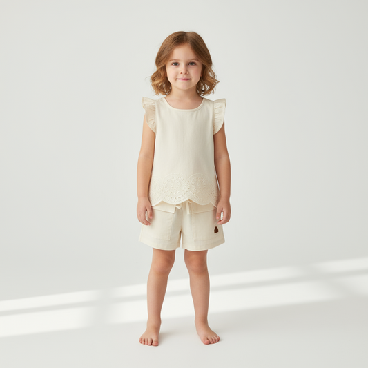Set conjunto short camisa niña beige HPC82234