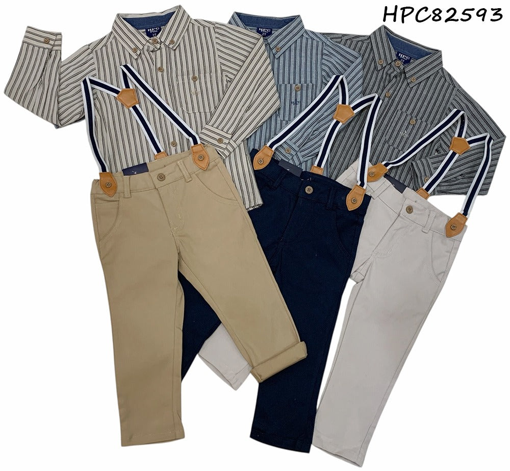 Set conjunto formal pantalon tirantes gris camisa gris oscuro polo HPC82593