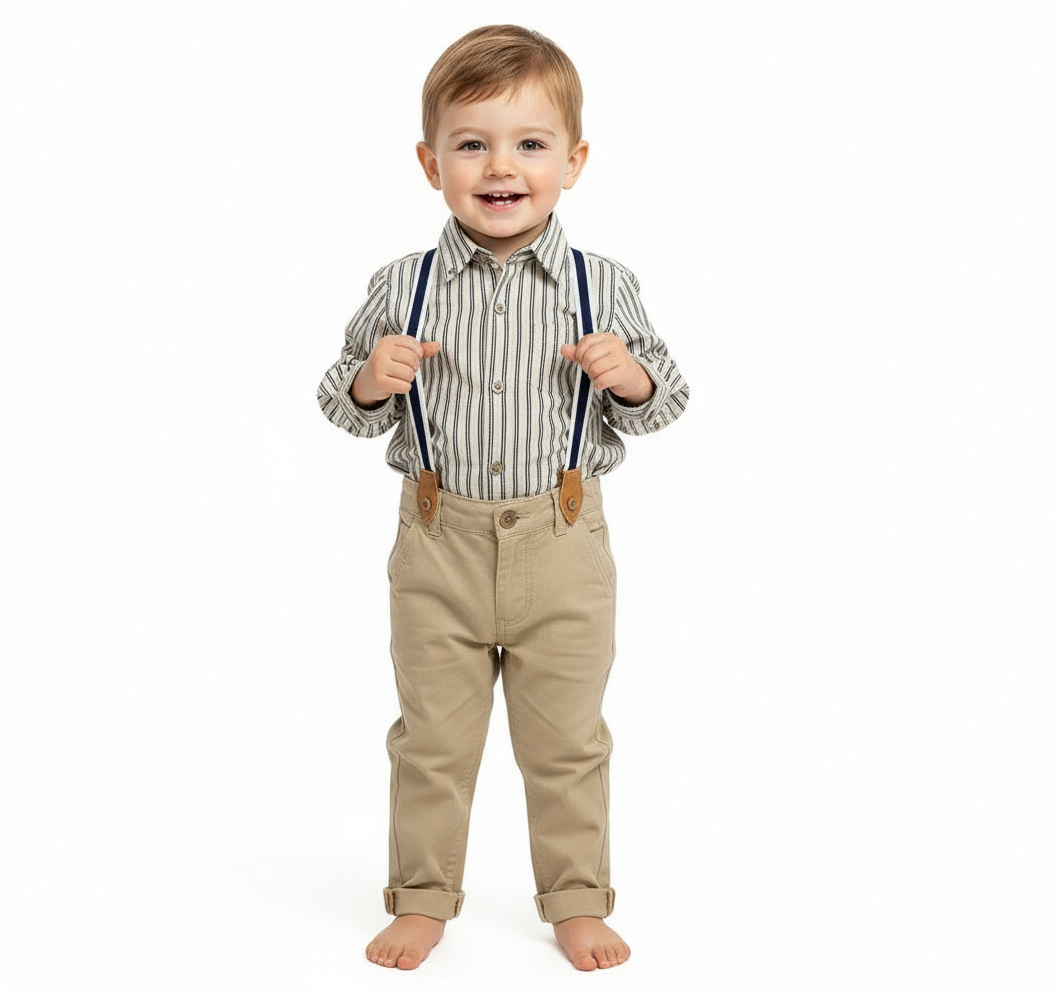 Set conjunto formal pantalon tirantes  beige camisa beige niño polo HPC82593