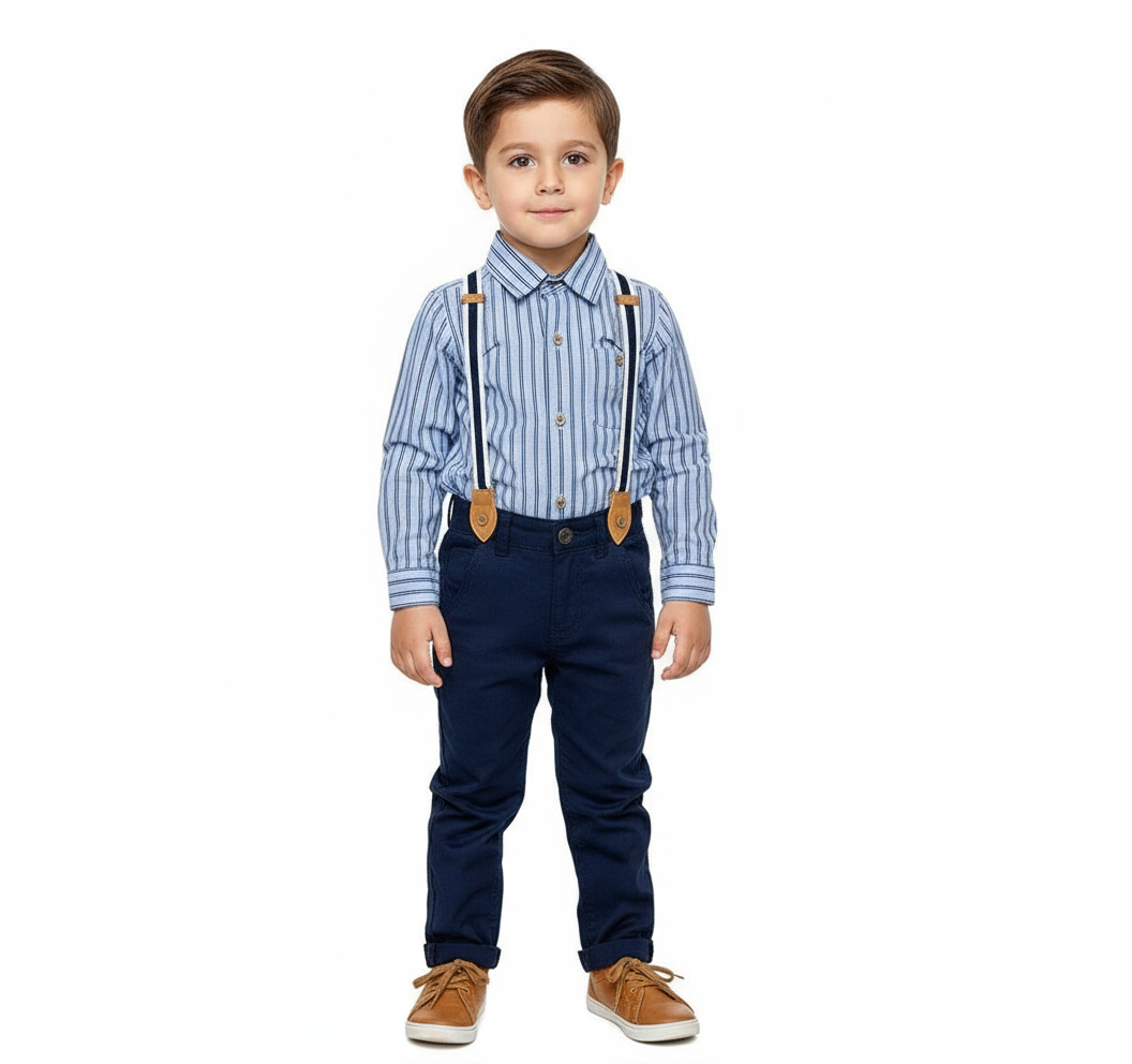 Set conjunto formal pantalon azul oscuro camisa gris claro niño Polo HPC82593