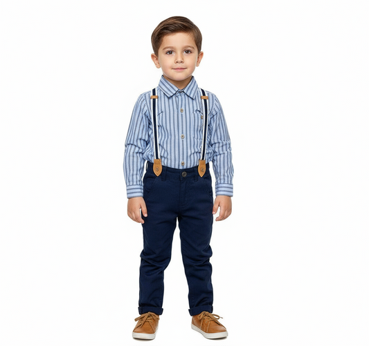 Set conjunto formal pantalon azul oscuro camisa gris claro niño Polo HPC82593